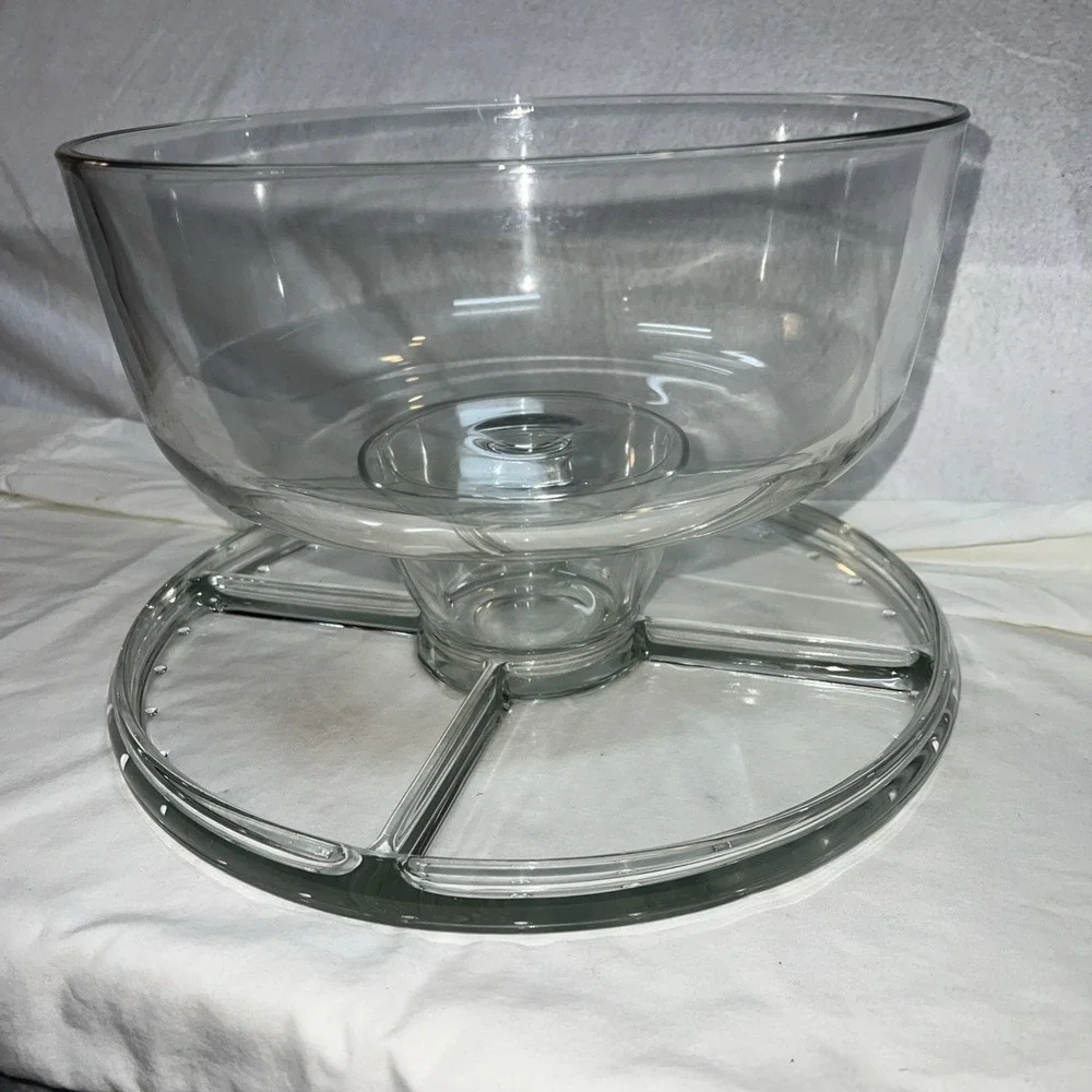 NIB Gallerie Glass Pedestal Cake‎ Plate W/ Dome Cover 4-in-1 Bowl, Divided Plate